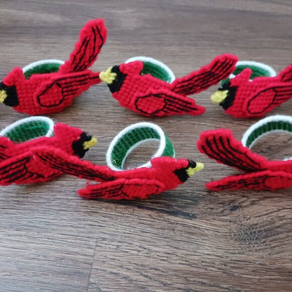 10 Cardinal Bird Needlepoint Napkin Holders Christmas - Picture 3 of 5